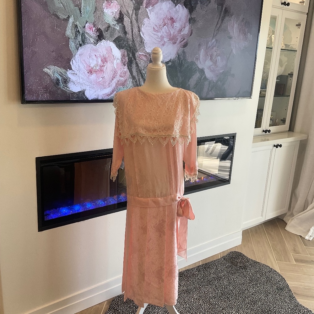 Vintage Pink and Lace Satin Dress